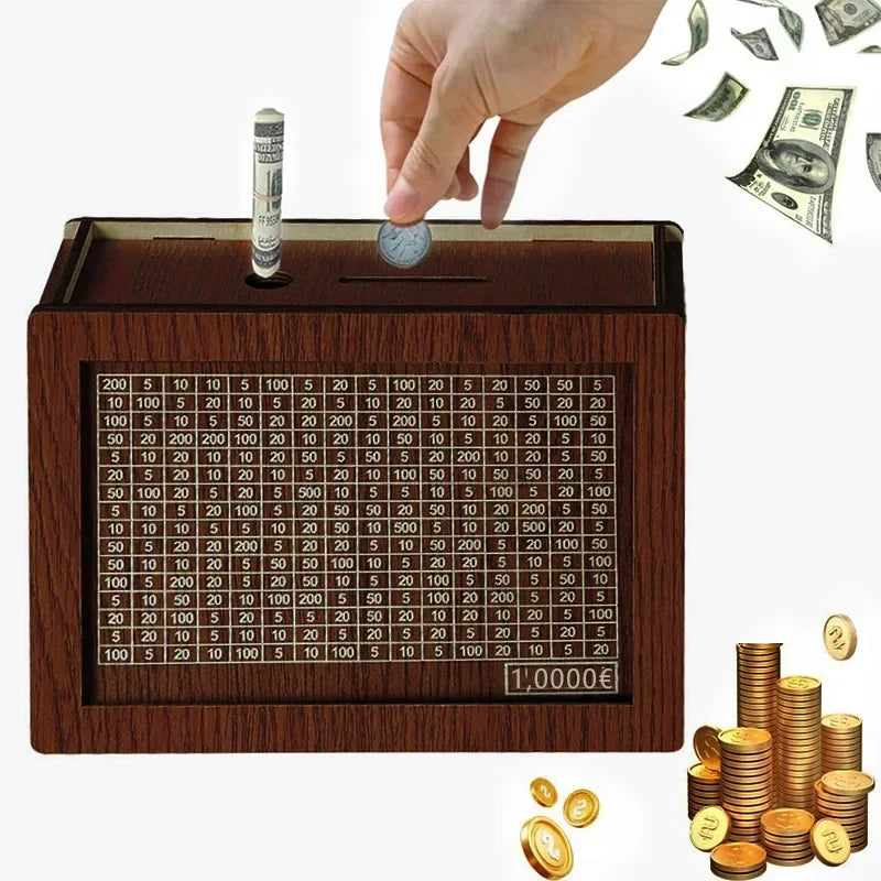 Wooden Piggy Banks, Dollar Cash Boxes, Reusable Assembled Cash Boxes, Home Decorations, with Savings Goals and Figures