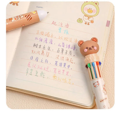 1Pcs 10 Color Cute Bear Pen Cartoon Ballpoint Pen Student Stationery Multi Color Hand Account Pen Learning and Office Supplies