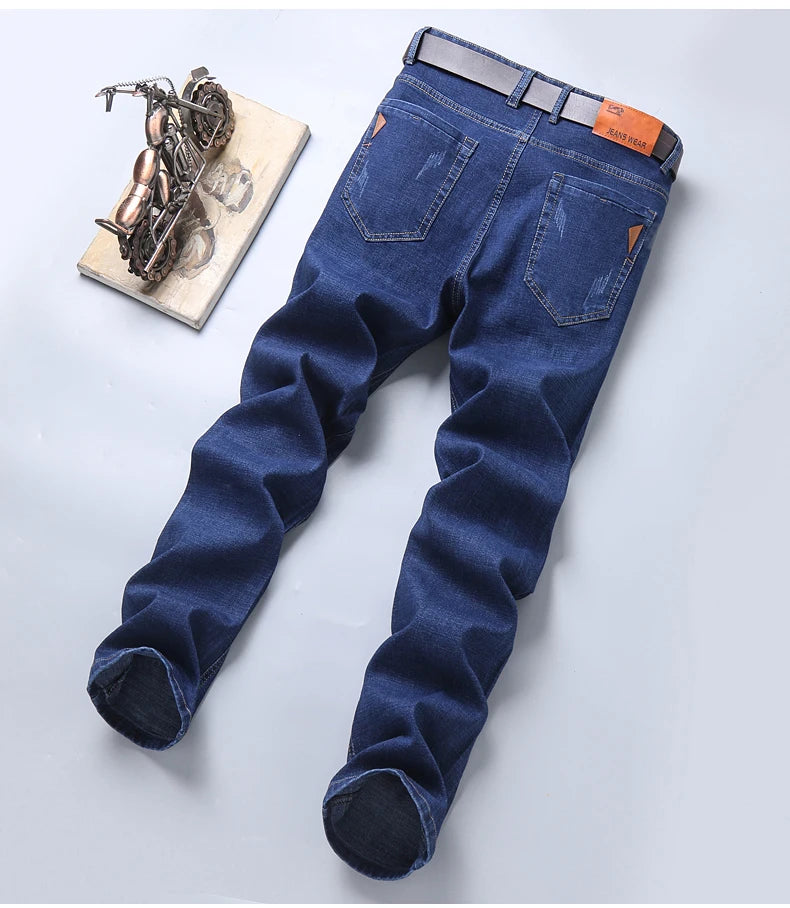 2025 New Business Men's Jeans Casual Comfortable Straight Stretch Fashion Classic Premium Blue Black Denim Pants Large Pants