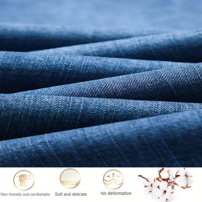 2024 Brand Thin or Thick Material Men's Elastic Cotton Jeans Fashion Gray Comfortable Denim Business Casual High Waist Pants