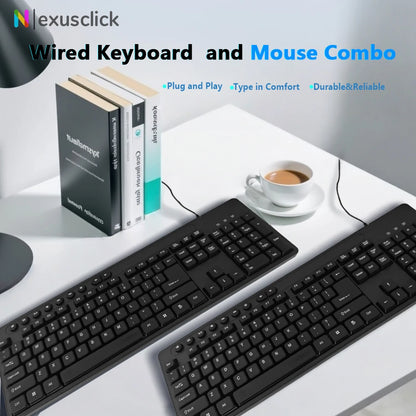 English Keyboard Mouse USB Wired Desktop Computer Keyboard Ergonomic Design Keyboard for Office Home PC Laptop Desktop