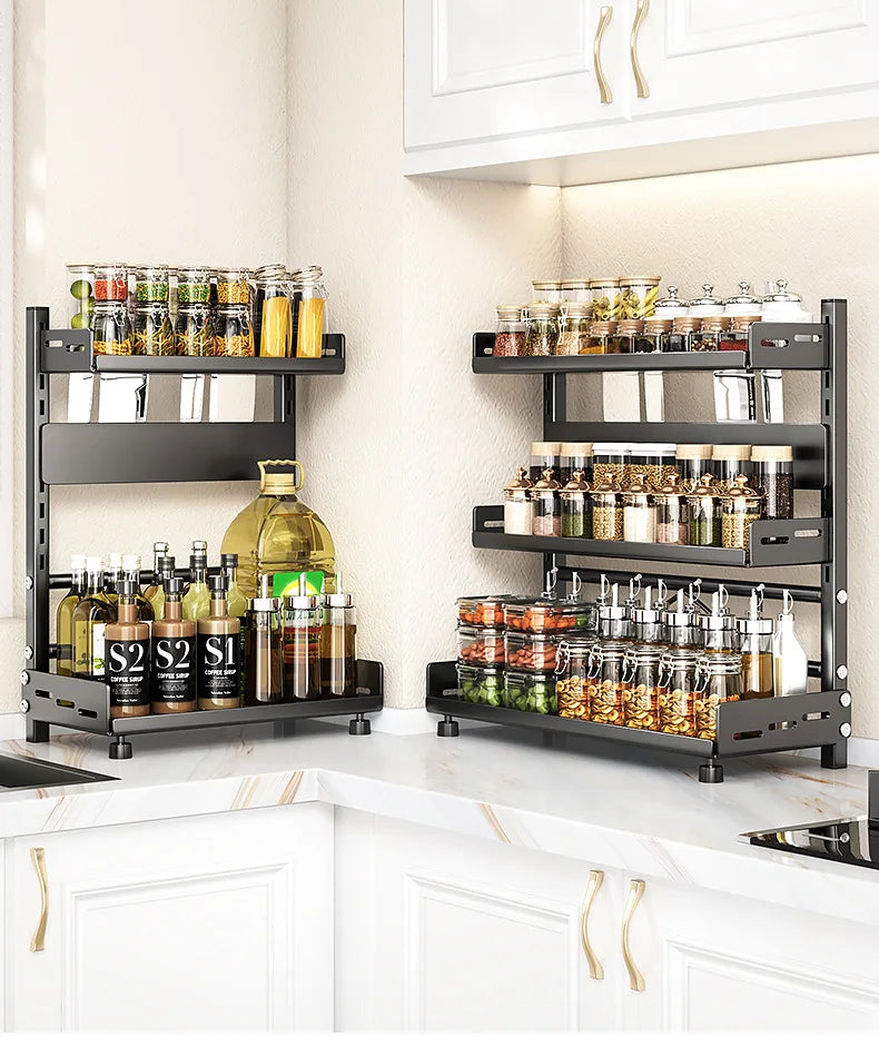 Kitchen seasoning rack, countertop knife holder, multi-functional seasoning, kitchen utensils, multi-layer storage rack