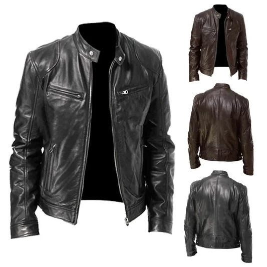 2025 PU Leather Men's Casual Jacket - Motorcycle European Style
