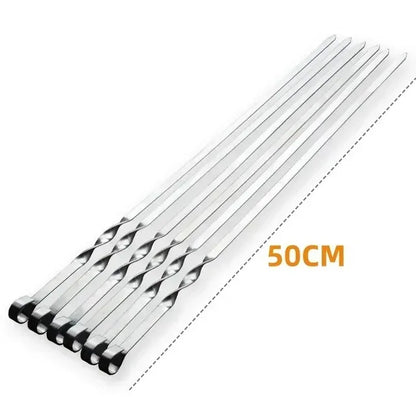 50cm 6Pcs BBQ Skewer Stainless Steel Wide Barbecue Sticks Flat BBQ Fork Outdoor Camping Picnic BBQ Utensil Kitchen Accessories