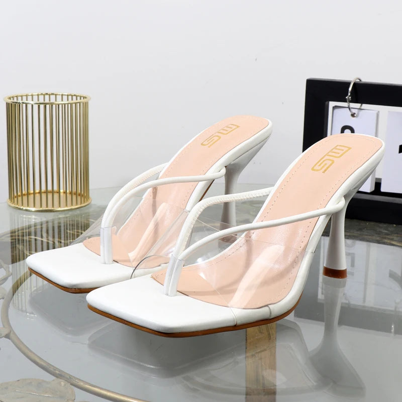 shoes for women 2025 designer luxury new stiletto flip flops clip toe outdoor Transparent slippers black temperament sandals 9CM