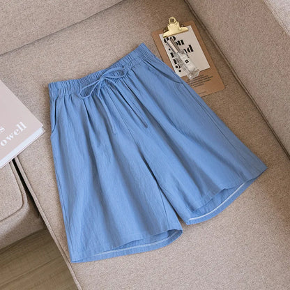 2024 Women Cotton Shorts,Summer Casual Solid Two Pockets shorts high waist loose shorts for girls Soft Cool female shorts