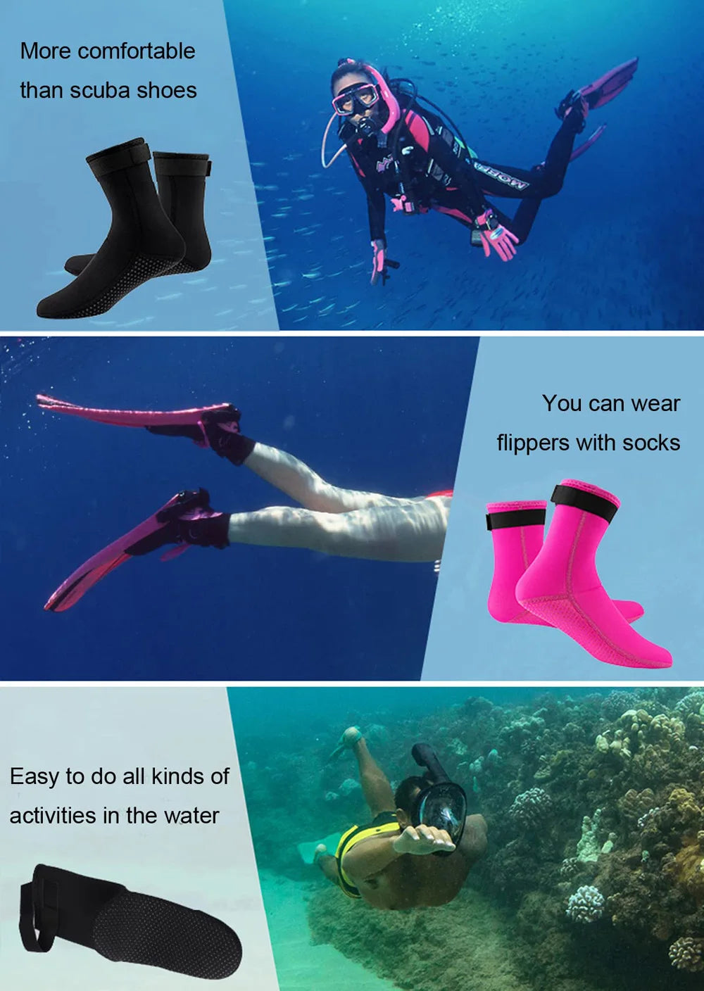 3mm Neoprene Diving Socks Wetsuit Shoes Non-slip Adult Warm Patchwork Elasticity Diving Surfing Boots for Swimming Snorkeling