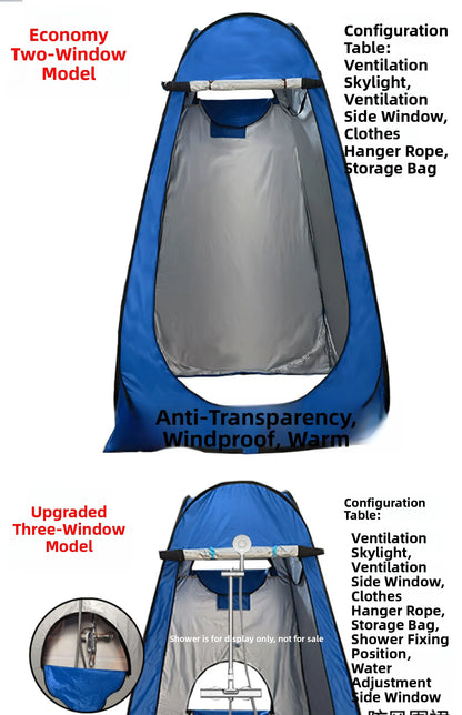 خيمة استحمام خارجية محمولة، خيمة طاقة سميكة، مرحاض متنقل، غرفة تغيير الملابس، عزل حراري، كاميرا، معدات سفر