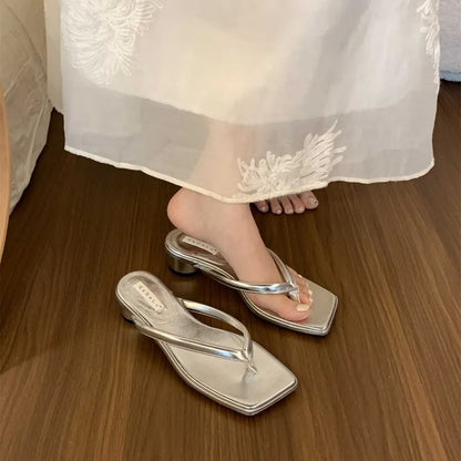 Shoes for Women 2024 New Women's Slippers Summer Square head Thick Soled Women Wedge Beach Shoes Simple Flip-flops Zapatos Mujer