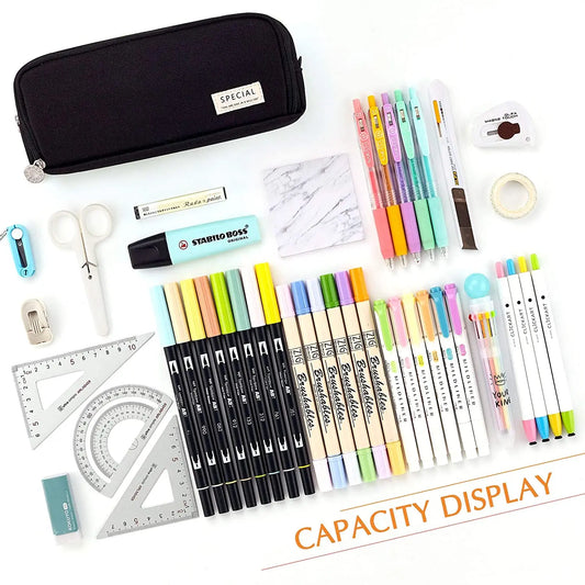 Kawaii Large Capacity Pencil Case 3 Compartment Pouch Pen Bag Double Side Opening Student Stationery Organizer School Supplies