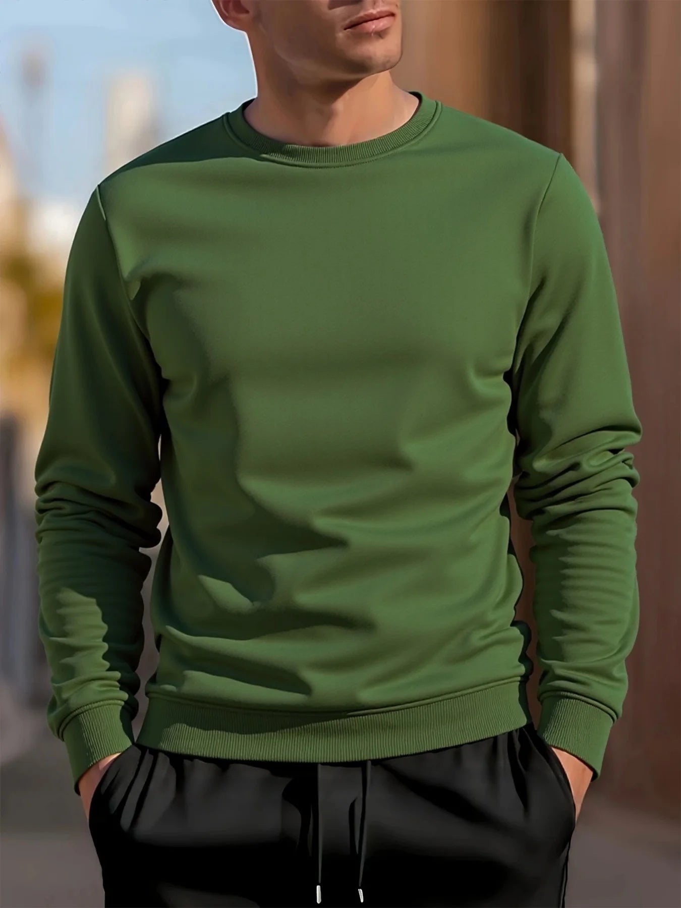 Men's Crew Neck Sweatshirts Solid Color Sweatwear Spring Outdoor Casual Daily Long Sleeve Pullover Hoodie Man Sportswear