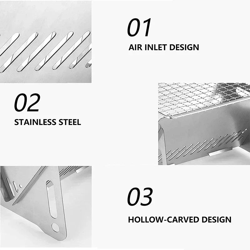 BBQ Grill Portable Folding Barbecue Grill Heating Stoves Multifunction Camping Rack Net Firewood Stove Stainless steel BBQ Grill