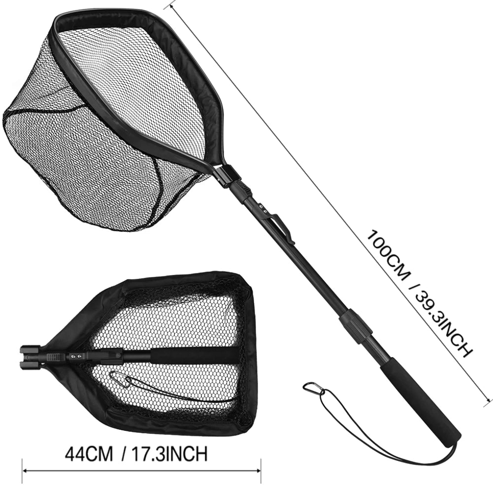 Fishing Landing Net Aluminum Alloy Durable Telescoping Extend to 190cm/130cm/55cm Folding Mesh Safe Fish Catching Releasing