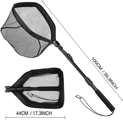 Fishing Landing Net Aluminum Alloy Durable Telescoping Extend to 190cm/130cm/55cm Folding Mesh Safe Fish Catching Releasing