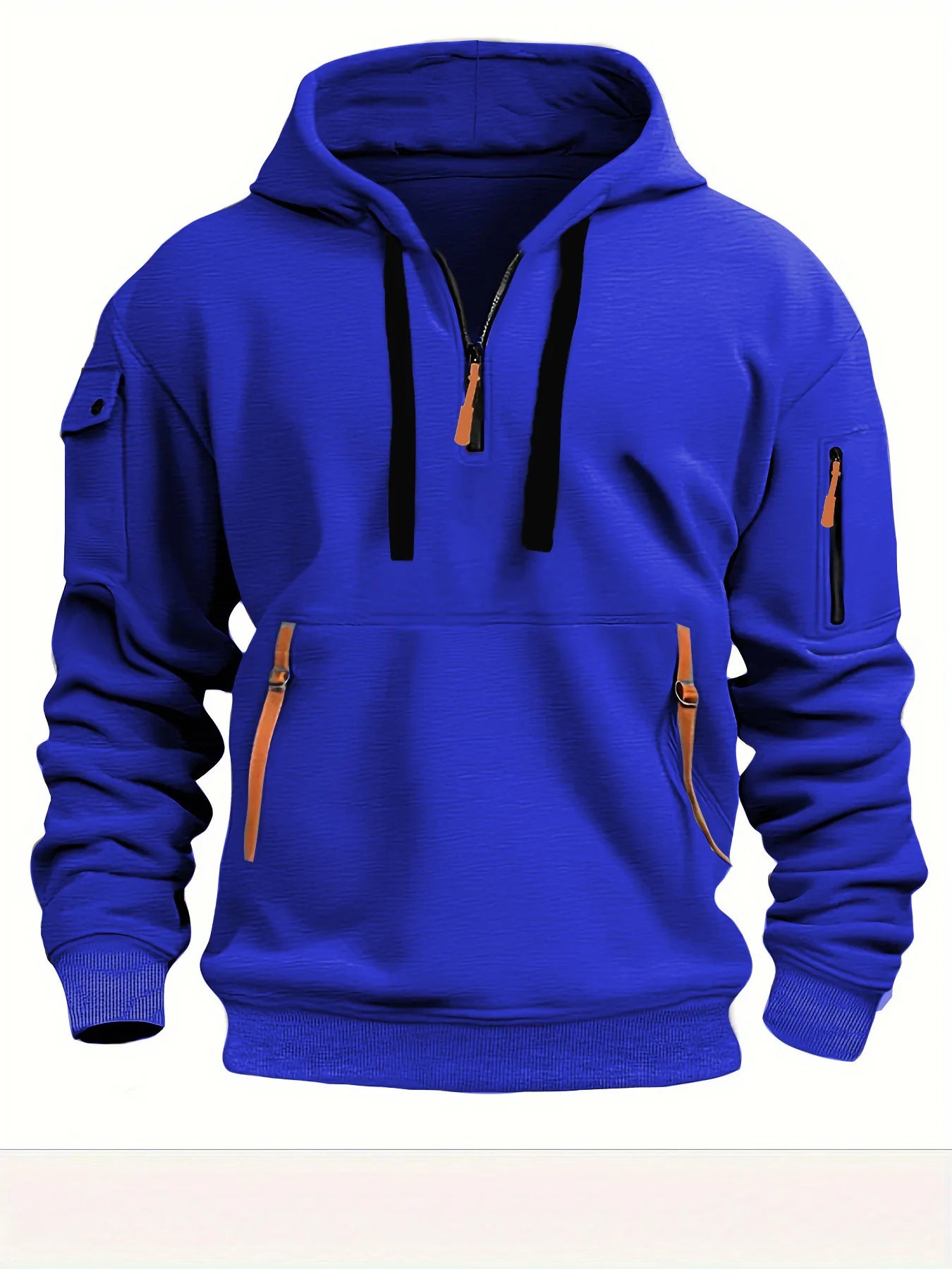 Men's Casual Sports Hoodie Spring Autumn Fashion Solid Color Long-Sleeved Pullover with Arm Pocket And Pull Rope plus Size