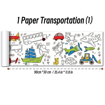 0.9/3M Space Food Animal Canvas Children's Drawing Roll DIY Coloring Paper Roll Color Filling Graffiti Paper-cut Painting School