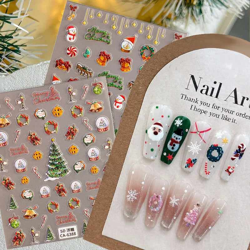 1 Sheet Embossed Snowflakes 5D Nail Stickers Decal Winter Christmas Nail Art Decoration Manicure Butterfly Nail Stickers Design