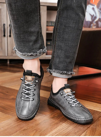 Shoes for Men Leather Casual Handmade Shoes Outdoor Hiking Sneakers Men Breathable Lace Up Sport Mens Shoes Zapatos De Hombre