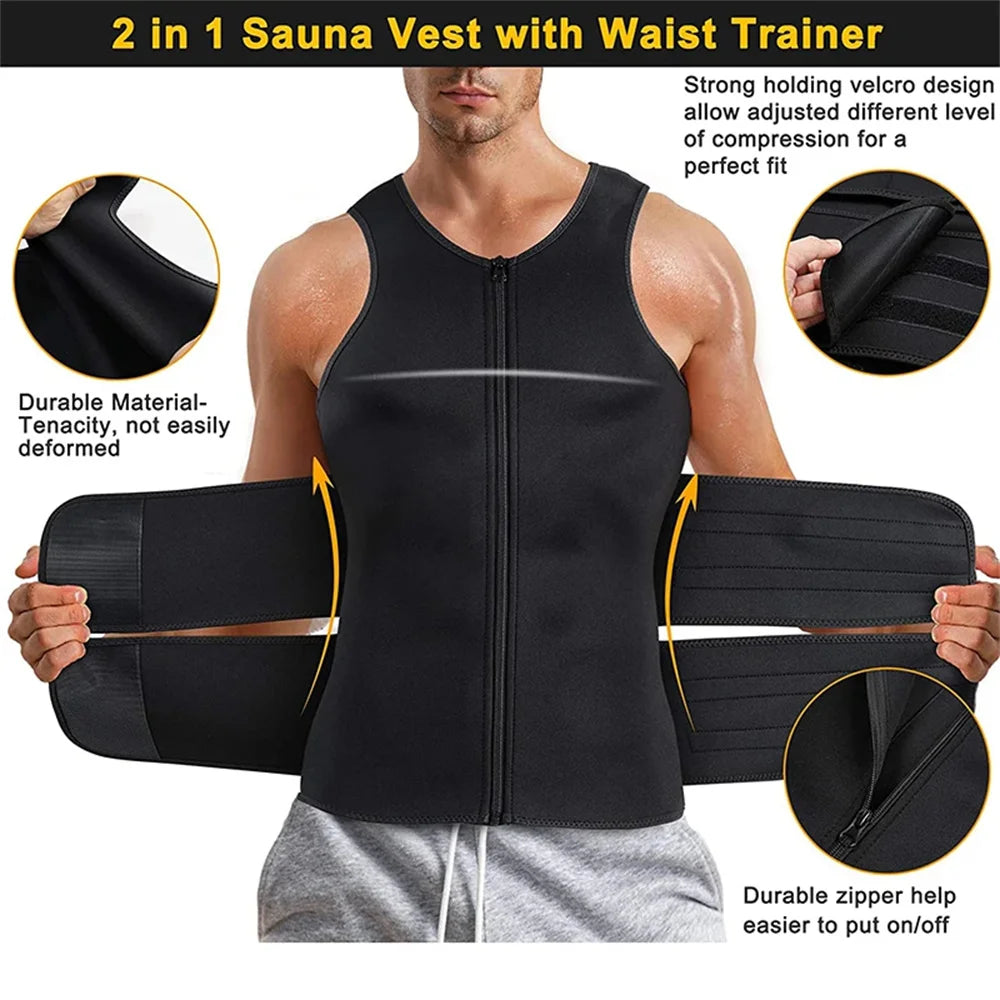 Men's Compression Sweat Sauna Vest New Slimming Suit For Students Waist Belts Body Shaper Tank Top For Workout Fitness Gym