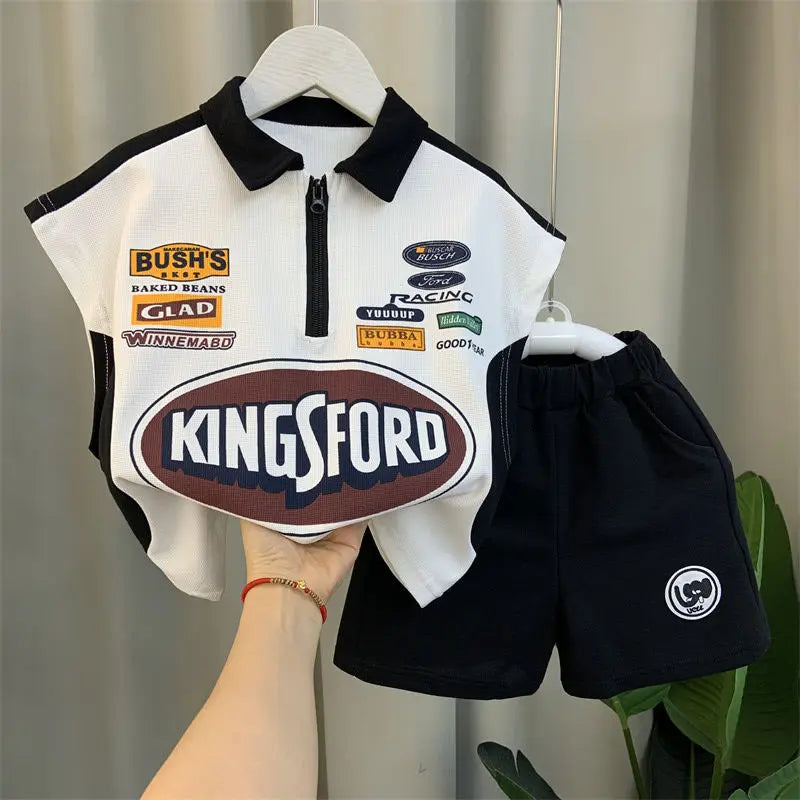 Korean Children's Clothes 2025 Summer Kids Clothes Boys Outfits Baby Thin Short Sleeves Stripe Polo Shirt +Shorts Two Pieces Set