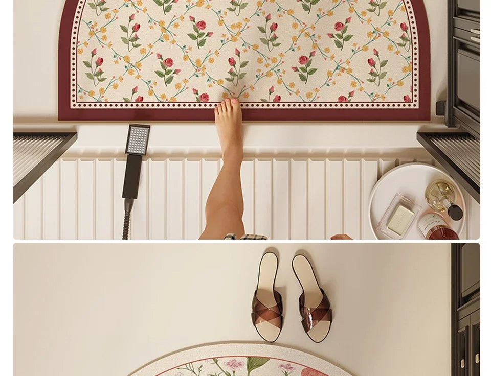 Bathroom Mat Semicircular Rug Absorbent Toilet Carpet Doormat Floor Mats Water-absorbent Soft Washable Bath Non-slip Area Rugs