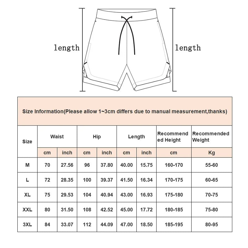 Camo Shorts Men 2 in 1 Double-deck Quick Dry Beach Bottoms Fitness Breathable Gym Training Jogging Short Pants Summer Shorts Men