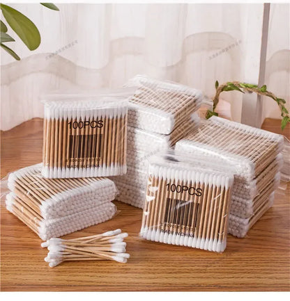 1-20Packs 100Pcs/Pack Wooden Sticks Baby Cotton Swabs Cleaning of Ears Tampons Health Beauty Cotton Swab Cleaning Cotton Buds