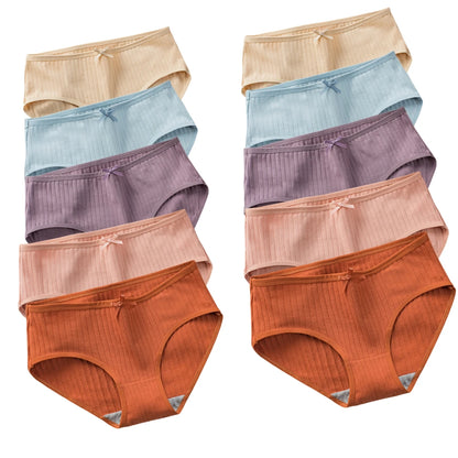 10Pcs/Set Women's Cotton Panties Low Waist Solid Color Briefs Breathable Sexy Lingerie Soft Underwear Female Underpants