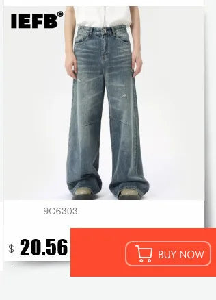 IEFB 2024 Autumn Men Denim Pants Straight Droop Vintage Loose Bottom Straight Wide Leg Casual Male Trousers Korean Style 9C1519