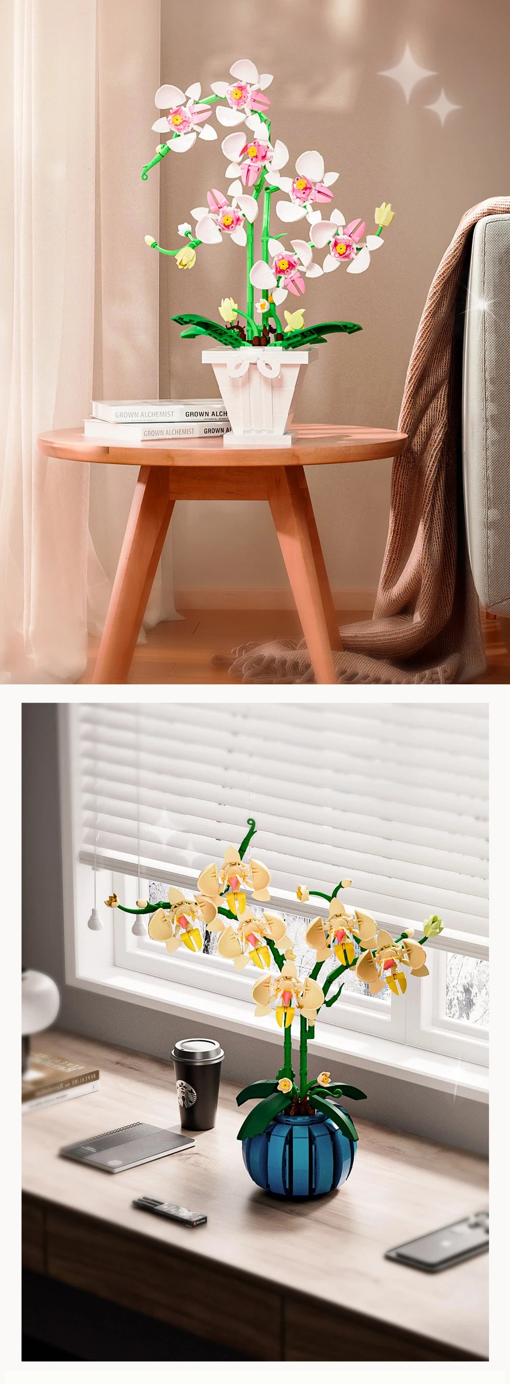 Building Blocks Orchid Flowers Bouquet Flower Blocks Bonsai Plant Model Bricks Romantic DIY Home Decoration Toy for Kids Gift