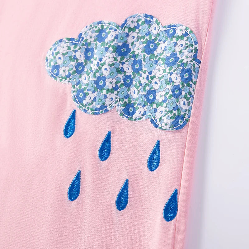 Kids Clothes Baby Girls 2025 New Summer Children's Clothing Cotton Appliques Cartoon Sun Rainbow Pink Dresses Holiday Gifts