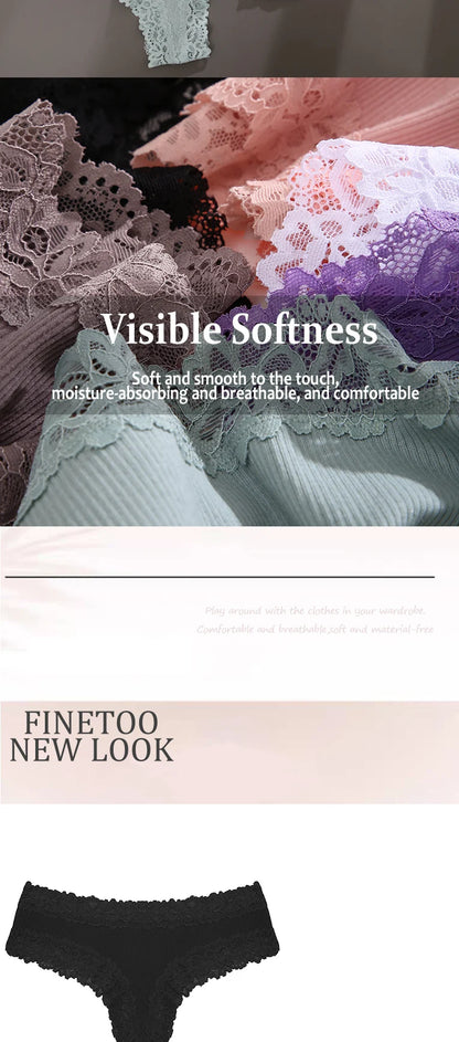 3/5PCS Lace Seamless Cotton Panties Ribbed Brazilian Pants Low Waist Women Panties Breathable Girls Underwear Plus Size Lingerie