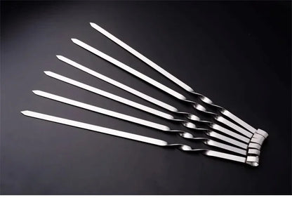 50cm 6Pcs BBQ Skewer Stainless Steel Wide Barbecue Sticks Flat BBQ Fork Outdoor Camping Picnic BBQ Utensil Kitchen Accessories