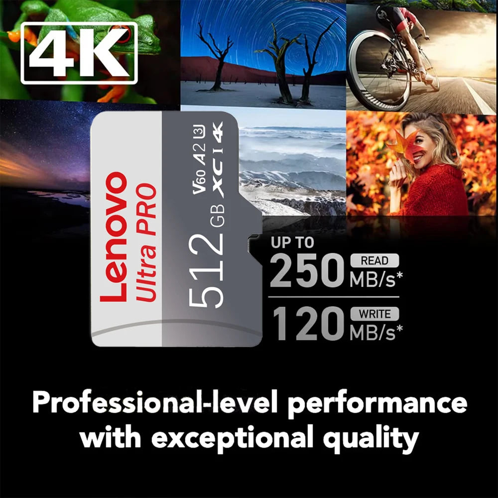 Original Lenovo Memory Card 2TB 128GB Class 10 V60 TF Card 1TB Mini SD Card 512GB 256GB A2 U3 Micro Card 2TB High Speed TF Card