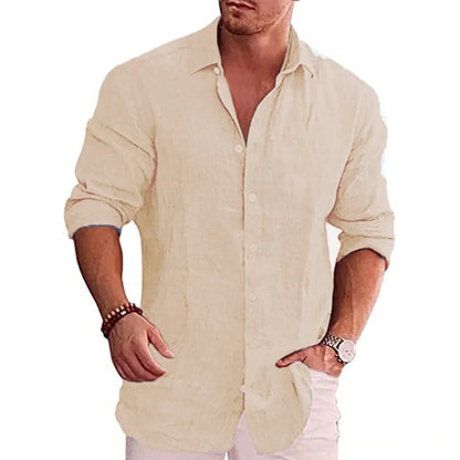 Cotton Linen Autumn Hot Selling Men's Long Sleeve Shirt Solid Color Casual Style Plus Size Men's Casual Linen Shirt