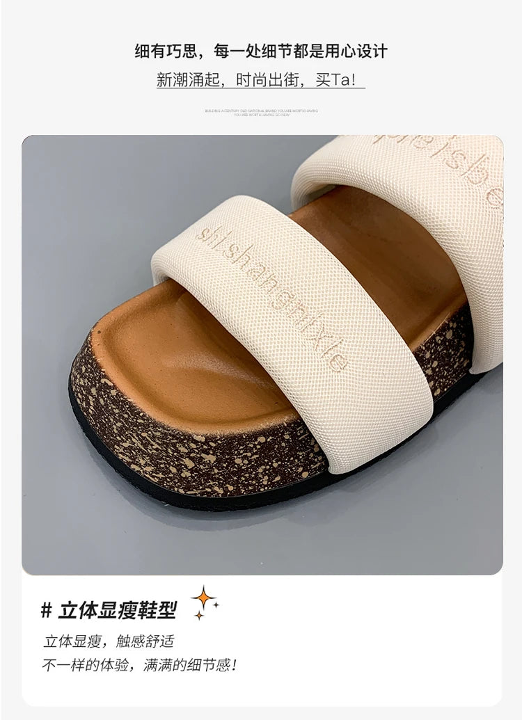 Women's Shoes Alphabet Fashion Casual Slippers 2022 New Summer Thick Bottom Non-slip Medium Heel Sandals for Outer Wear