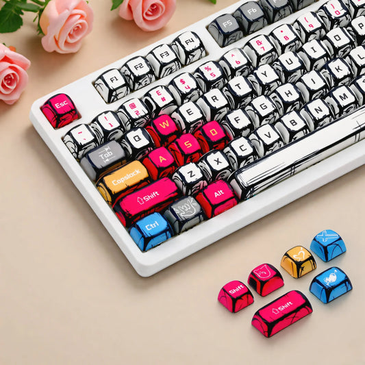Comic-style mechanical keycaps