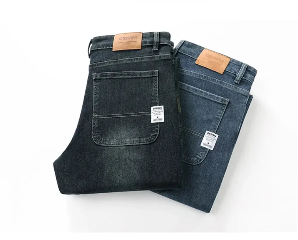 KUBRO 2025 New Autumn and Winter Men's Jeans Loose Comfortable Straight Business Casual Versatile Wide-leg Business Trousers