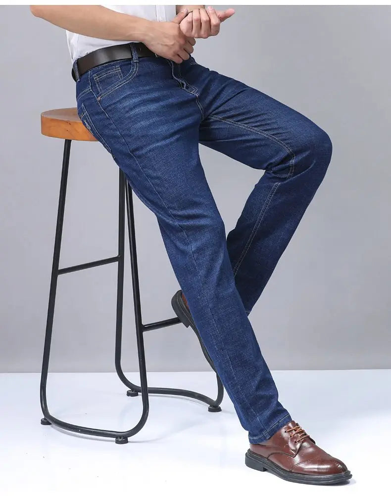 2025 Four Seasons New Men's Denim Business Pants High Quality Good Fabric Comfortable Slimming Straight leg Jeans Light Blue