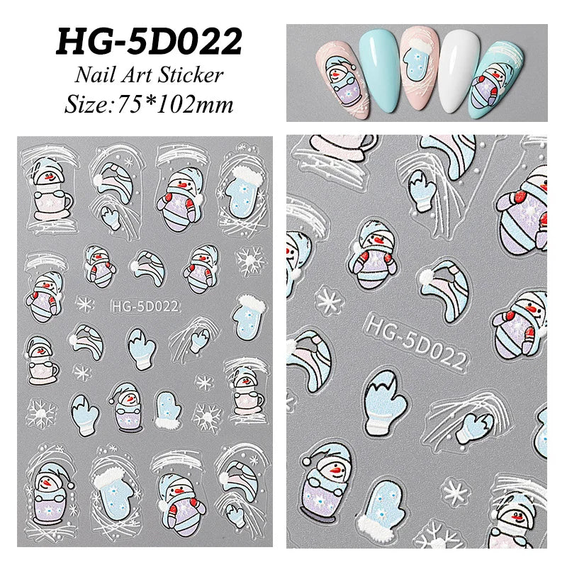 1 Sheet Embossed Snowflakes 5D Nail Stickers Decal Winter Christmas Nail Art Decoration Manicure Butterfly Nail Stickers Design