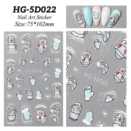 1 Sheet Embossed Snowflakes 5D Nail Stickers Decal Winter Christmas Nail Art Decoration Manicure Butterfly Nail Stickers Design