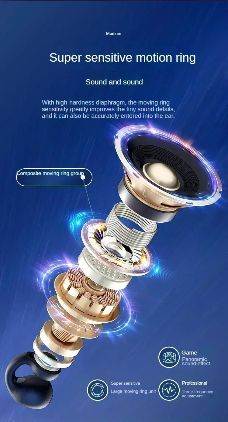 New Fone Bluetooth Headset 5.3 Wireless Air Conduction Headphones Clip Ear Music Noise Canceling HD Call Sports Gaming Earphone