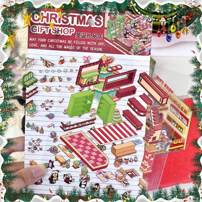 Christmas Theme DIY 3D Sticker Cartoon Pocket Cabin Scene Stacking and Pasting Festival Birthday Gift for Kid Child Student