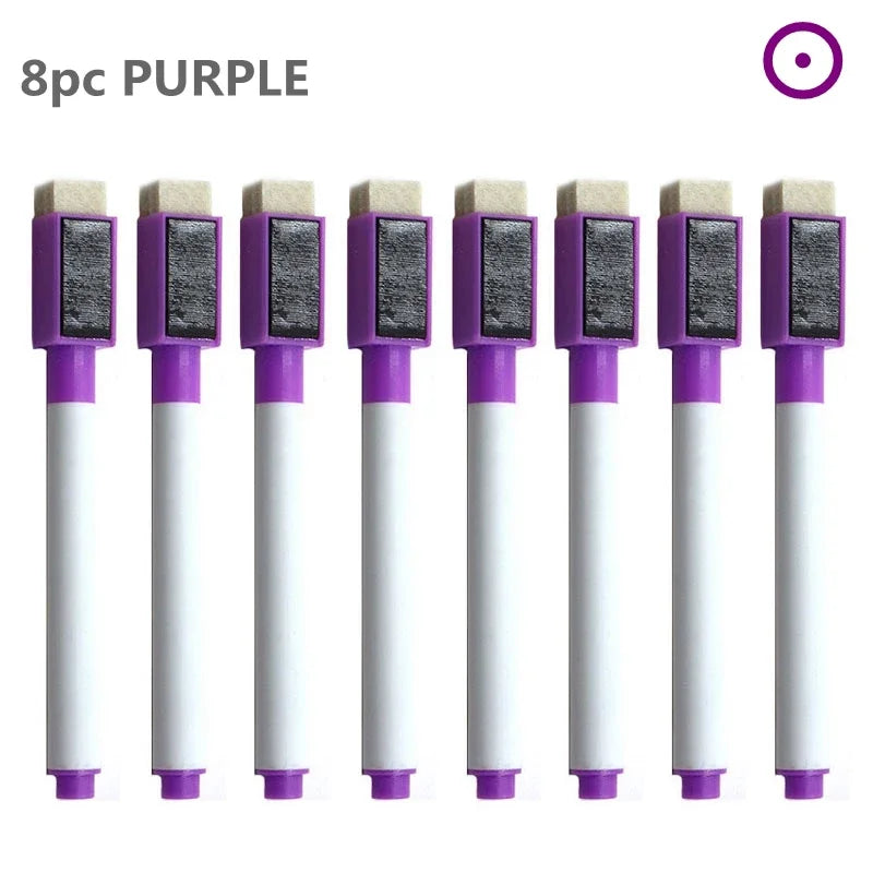 8PC Magnetic Colorful Whiteboard Pen Black White Board Markers Built In Eraser School Supply children's Graffiti Drawing pen