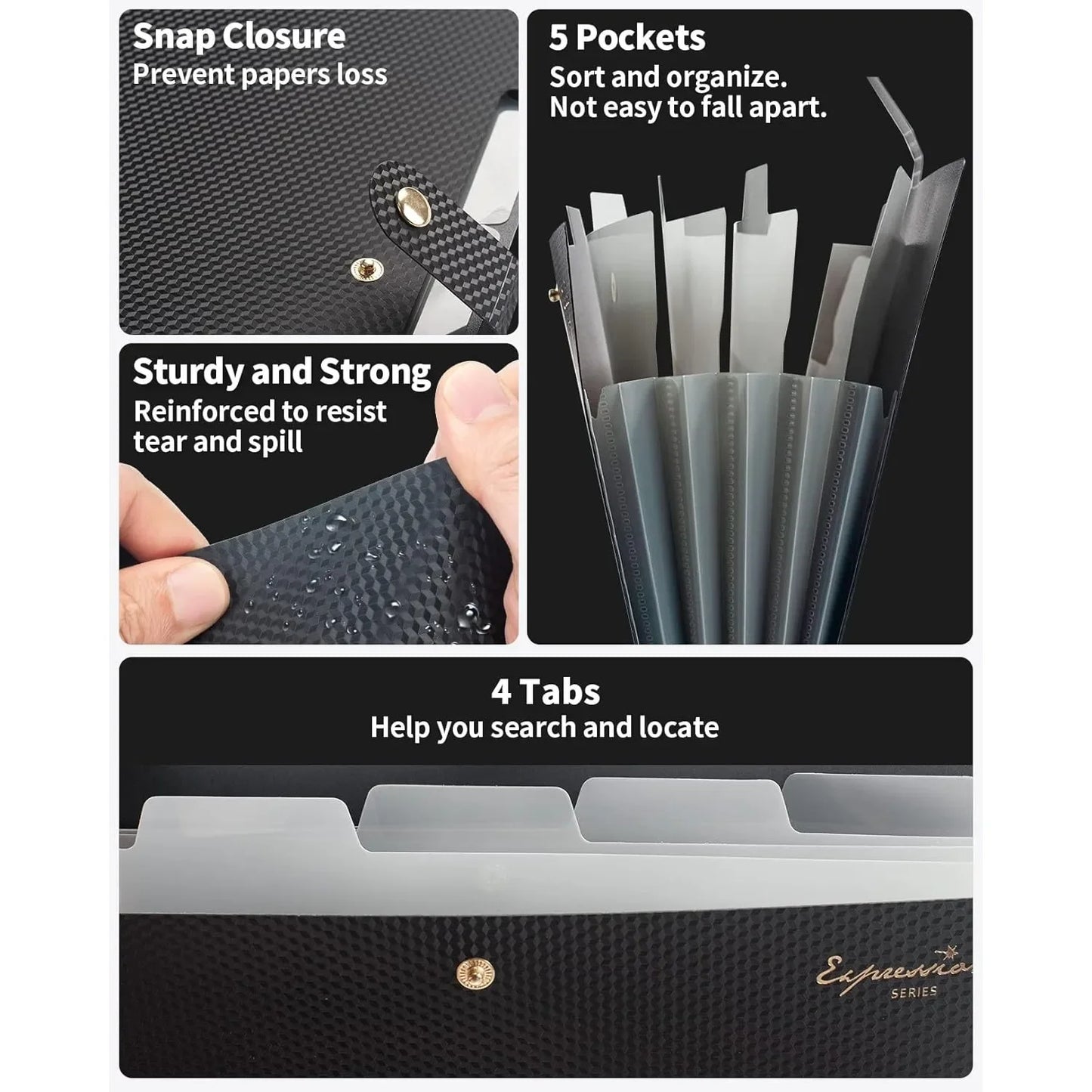 Expanding File Folder,5 Pocket Folders for Documents,Portable Paper Organizer for School Office Supplies,A4 Size