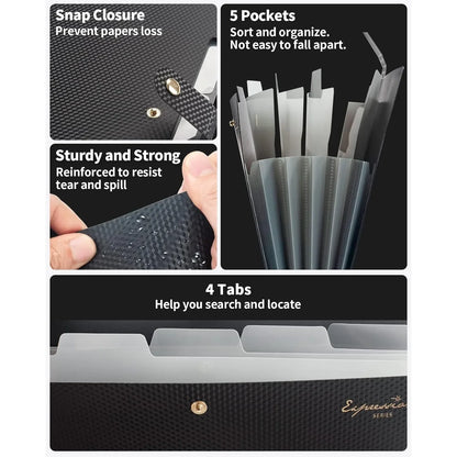 Expanding File Folder,5 Pocket Folders for Documents,Portable Paper Organizer for School Office Supplies,A4 Size