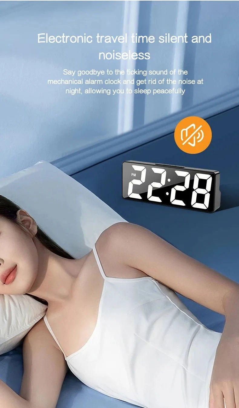Digital Clock LED Wake Up Light Alarm Clock Bedroom Electronic Desktop Clock With Temperature Display Adjustable Brightness.