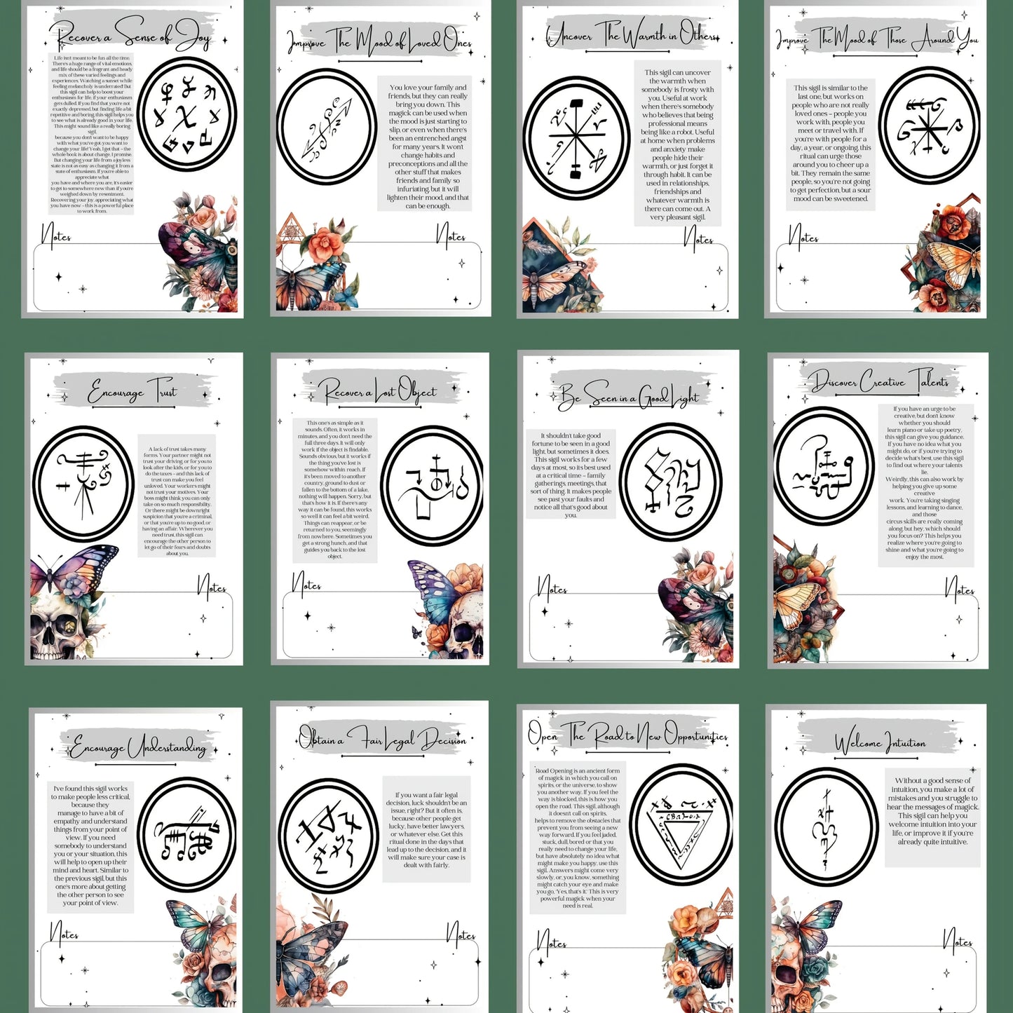 1pc Vintage Occult Grimoire - Sigils & Mystical Symbols Guide, Dark Art Ritual Book with Moons, Pentagrams & Butterfly Design