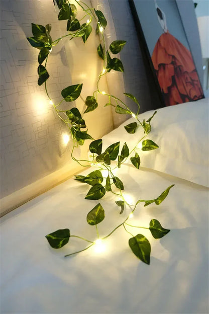 Flower Green Leaf String Lights Artificial Vine Fairy Lights Battery Powered Christmas Tree Garland Light for Weeding Home Decor
