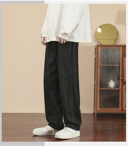 2023 New Korean Fashion Men's Casual Ankle-Length Jeans Classic Man Straight Denim Wide-leg Pants Light Blue Grey Black 3XL